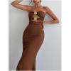 imageMilumia Womens Metal Decor Cut Out Strapless Bodycon Maxi Dress Fishtail Tube Top Dresses Party CocktailBrown