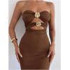 imageMilumia Womens Metal Decor Cut Out Strapless Bodycon Maxi Dress Fishtail Tube Top Dresses Party CocktailBrown