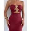 imageMilumia Womens Metal Decor Cut Out Strapless Bodycon Maxi Dress Fishtail Tube Top Dresses Party CocktailBurgundy