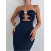 imageMilumia Womens Metal Decor Cut Out Strapless Bodycon Maxi Dress Fishtail Tube Top Dresses Party CocktailDark Blue