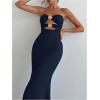 imageMilumia Womens Metal Decor Cut Out Strapless Bodycon Maxi Dress Fishtail Tube Top Dresses Party CocktailDark Blue