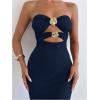 imageMilumia Womens Metal Decor Cut Out Strapless Bodycon Maxi Dress Fishtail Tube Top Dresses Party CocktailDark Blue