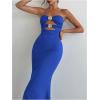 imageMilumia Womens Metal Decor Cut Out Strapless Bodycon Maxi Dress Fishtail Tube Top Dresses Party CocktailRoyal Blue