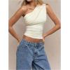 imageMilumia Womens One Shoulder Ruched Tank Top Sleeveless Going Out Tops Clubbing PartyApricot