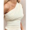 imageMilumia Womens One Shoulder Ruched Tank Top Sleeveless Going Out Tops Clubbing PartyApricot