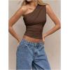imageMilumia Womens One Shoulder Ruched Tank Top Sleeveless Going Out Tops Clubbing PartyBrown
