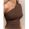 imageMilumia Womens One Shoulder Ruched Tank Top Sleeveless Going Out Tops Clubbing PartyBrown