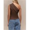 imageMilumia Womens One Shoulder Ruched Tank Top Sleeveless Going Out Tops Clubbing PartyBrown