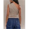 imageMilumia Womens One Shoulder Ruched Tank Top Sleeveless Going Out Tops Clubbing PartyLight Grey