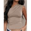 imageMilumia Womens One Shoulder Ruched Tank Top Sleeveless Going Out Tops Clubbing PartyLight Grey