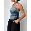 imageMilumia Womens Tie Dye Mesh Tube Top Y2k Ruched Strapless Bandeau Tops with ScarfBlue