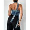 imageMilumia Womens Tie Dye Mesh Tube Top Y2k Ruched Strapless Bandeau Tops with ScarfBlue