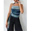 imageMilumia Womens Tie Dye Mesh Tube Top Y2k Ruched Strapless Bandeau Tops with ScarfBlue
