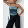 imageMilumia Womens Tie Dye Mesh Tube Top Y2k Ruched Strapless Bandeau Tops with ScarfBlue