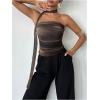 imageMilumia Womens Tie Dye Mesh Tube Top Y2k Ruched Strapless Bandeau Tops with ScarfChocolate Brown