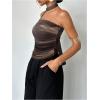 imageMilumia Womens Tie Dye Mesh Tube Top Y2k Ruched Strapless Bandeau Tops with ScarfChocolate Brown