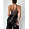 imageMilumia Womens Tie Dye Mesh Tube Top Y2k Ruched Strapless Bandeau Tops with ScarfChocolate Brown