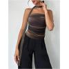 imageMilumia Womens Tie Dye Mesh Tube Top Y2k Ruched Strapless Bandeau Tops with ScarfChocolate Brown