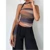 imageMilumia Womens Tie Dye Mesh Tube Top Y2k Ruched Strapless Bandeau Tops with ScarfMulticolor Purple