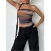 imageMilumia Womens Tie Dye Mesh Tube Top Y2k Ruched Strapless Bandeau Tops with ScarfMulticolor Purple