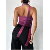 imageMilumia Womens Tie Dye Mesh Tube Top Y2k Ruched Strapless Bandeau Tops with ScarfPurple