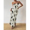 imageMilumia Womens Twist Front Strapless Bodycon Dress Summer Split Thigh Maxi Tube Dresses Vacation OutfitsApricot and Black