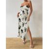 imageMilumia Womens Twist Front Strapless Bodycon Dress Summer Split Thigh Maxi Tube Dresses Vacation OutfitsApricot and Black