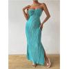 imageMilumia Womens Twist Front Strapless Bodycon Dress Summer Split Thigh Maxi Tube Dresses Vacation OutfitsCadet Blue