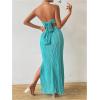 imageMilumia Womens Twist Front Strapless Bodycon Dress Summer Split Thigh Maxi Tube Dresses Vacation OutfitsCadet Blue