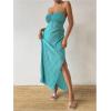 imageMilumia Womens Twist Front Strapless Bodycon Dress Summer Split Thigh Maxi Tube Dresses Vacation OutfitsCadet Blue