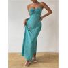 imageMilumia Womens Twist Front Strapless Bodycon Dress Summer Split Thigh Maxi Tube Dresses Vacation OutfitsCadet Blue