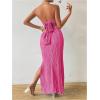 imageMilumia Womens Twist Front Strapless Bodycon Dress Summer Split Thigh Maxi Tube Dresses Vacation OutfitsHot Pink