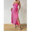 imageMilumia Womens Twist Front Strapless Bodycon Dress Summer Split Thigh Maxi Tube Dresses Vacation OutfitsHot Pink