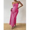 imageMilumia Womens Twist Front Strapless Bodycon Dress Summer Split Thigh Maxi Tube Dresses Vacation OutfitsHot Pink