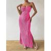 imageMilumia Womens Twist Front Strapless Bodycon Dress Summer Split Thigh Maxi Tube Dresses Vacation OutfitsHot Pink