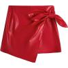 imageMilumia Girls PU Leather Wrap Knot Side Skorts Casual Ruched Elastic Waist ShortsRed