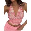 imageMilumia Womens Boho Paisley Print Tie Backless Halter Top Sleeveless Cropped TopsAll Pink
