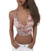 imageMilumia Womens Boho Paisley Print Tie Backless Halter Top Sleeveless Cropped TopsPink