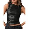 imageMilumia Womens Faux Leather Tank Top Shirt Ruched Fitted Going Out TopsBlack