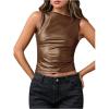 imageMilumia Womens Faux Leather Tank Top Shirt Ruched Fitted Going Out TopsMocha Brown