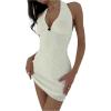 imageMilumia Womens Floral V Neck Backless Halter Dress Sleeveless Bodycon Mini DressesWhite