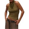 imageMilumia Womens High Neck Draped Tops Open Back Asymmetrical Hem Halter Crop Tank TopArmy Green