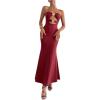 imageMilumia Womens Metal Decor Cut Out Strapless Bodycon Maxi Dress Fishtail Tube Top Dresses Party CocktailBurgundy