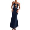 imageMilumia Womens Metal Decor Cut Out Strapless Bodycon Maxi Dress Fishtail Tube Top Dresses Party CocktailDark Blue