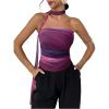 imageMilumia Womens Tie Dye Mesh Tube Top Y2k Ruched Strapless Bandeau Tops with ScarfPurple