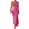 imageMilumia Womens Twist Front Strapless Bodycon Dress Summer Split Thigh Maxi Tube Dresses Vacation OutfitsHot Pink