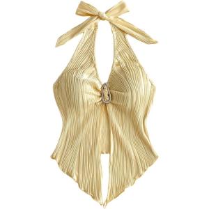 imageMilumia Womens Going Out Halter Top Y2k Slit Hem Backless Crop Tank Tops Rave ClubButter Yellow