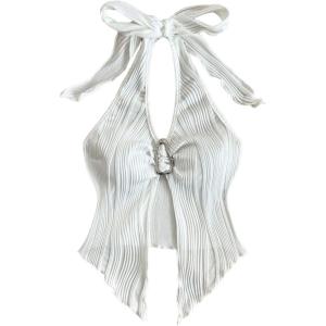 imageMilumia Womens Going Out Halter Top Y2k Slit Hem Backless Crop Tank Tops Rave ClubWhite