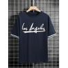imageMilumia Mens Letter Graphic Short Sleeve Shirts Crew Neck Casual Tee Shirt TopsDeep Blue