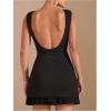 imageMilumia Womens Boat Neck Pleated Mini Dress Open Back Short Party Club Tank DressesBlack